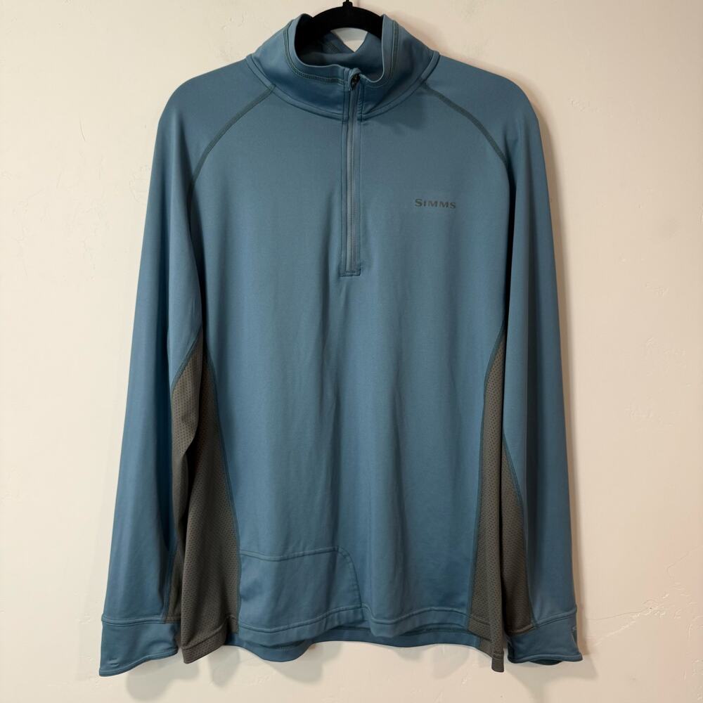 Simms Mens Solarflex Half Zip Pullover Shirt‎ Top Long Sleeve UPF Blue Gray Med